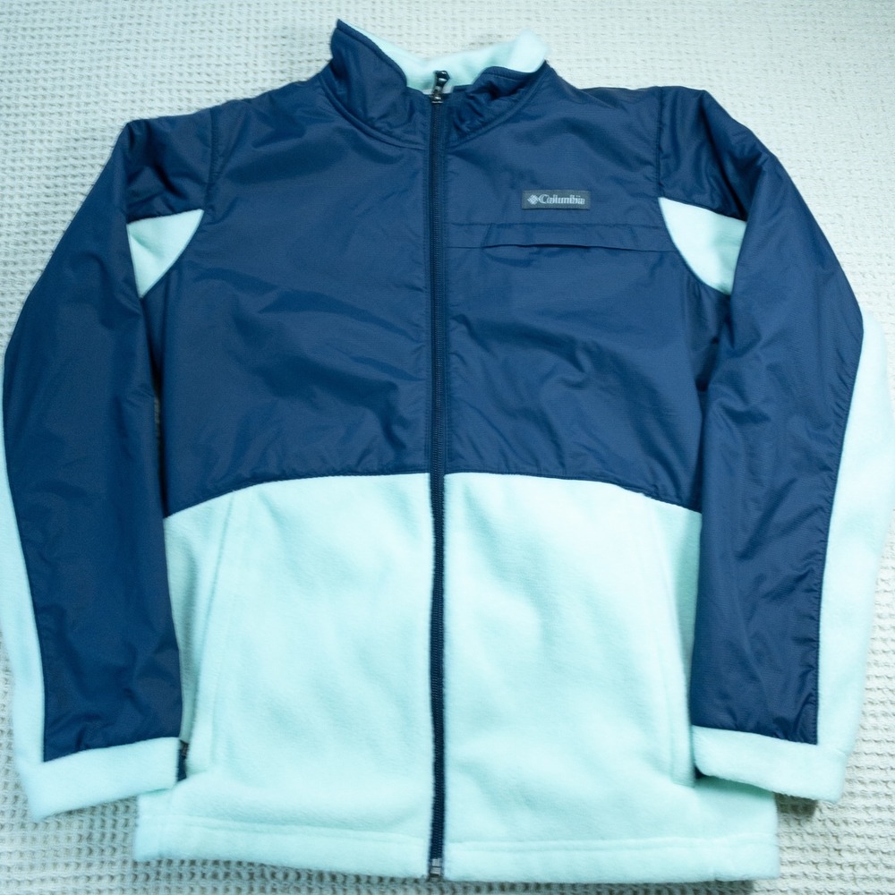 Columbia Girls XL 18/20 Blue Mint Green Full Zip Fleece Ripstop Jacket